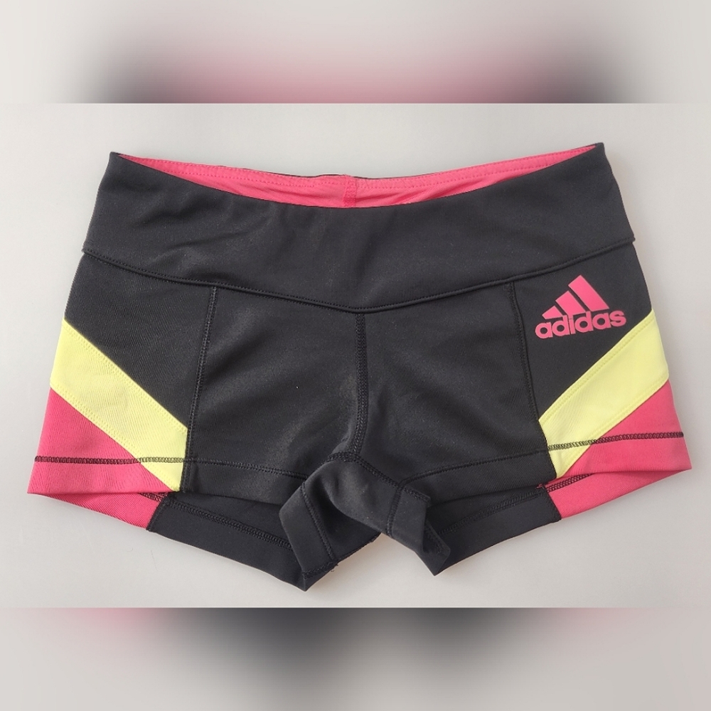 Adidas Workout Athletic Low-Rise Shorts Black w Pink and Yellow details Size S
